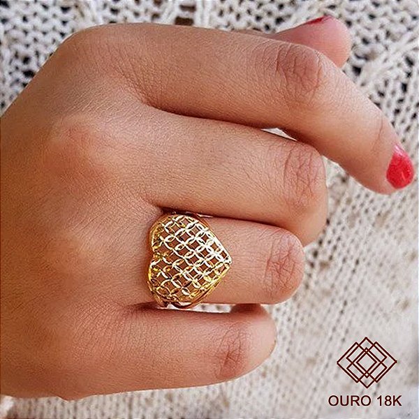 Anel Coração Diamantado Ouro 18k