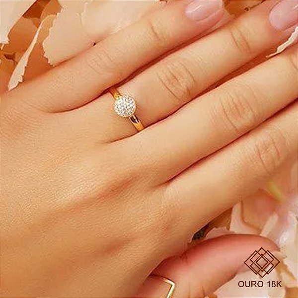 Anel Chuveiro Redondo Ouro 18k Zircônias