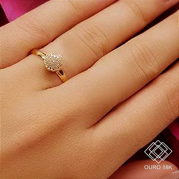 Anel Chuveiro Redondo Ouro 18k Zircônias