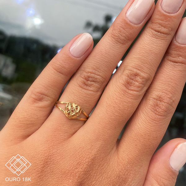 Anel Coração Diamantado Ouro 18k