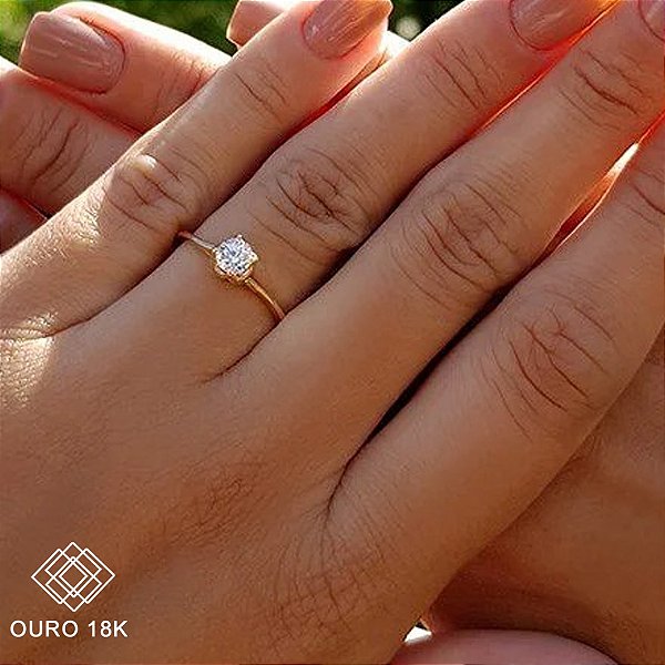 Anel Solitário Ouro 18k Zircônia