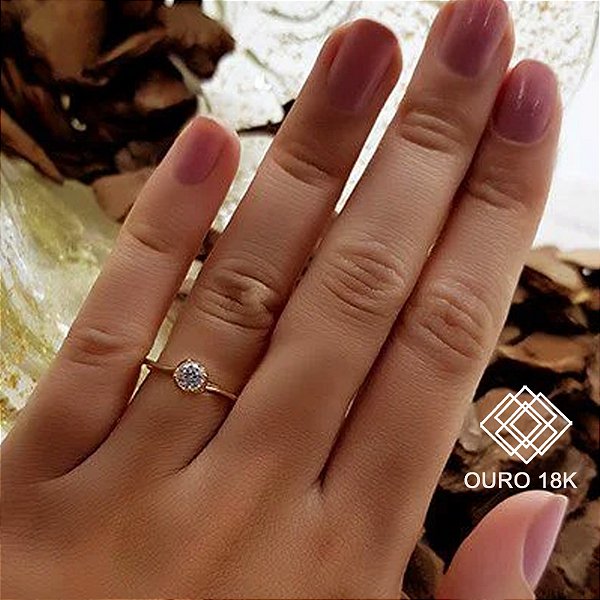 Anel Solitário Ouro 18k Zircônia