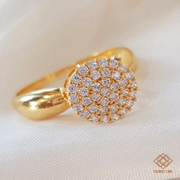 Anel Chuveiro Redondo Ouro 18k Zircônias