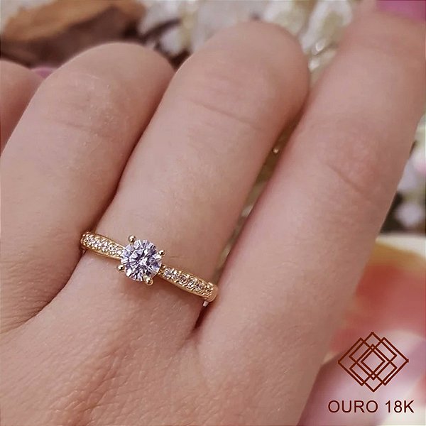 Anel Solitário Ouro 18k Zircônias