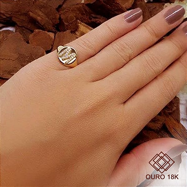 Anel Dedinho Letra M Ouro 18k