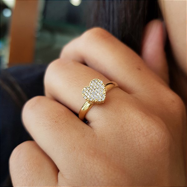 Anel Chuveiro Coração Ouro 18k Zircônias