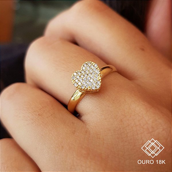 Anel Chuveiro Coração Ouro 18k Zircônias
