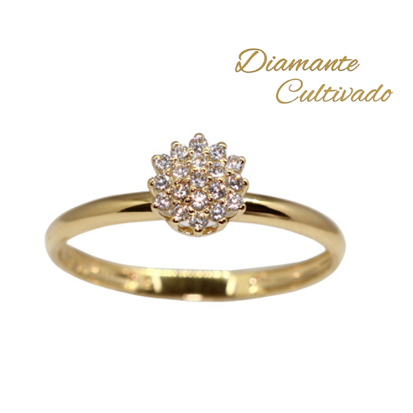 Anel Chuveiro Rainha Pequeno Ouro 18k - Diamante Cultivado 15pts