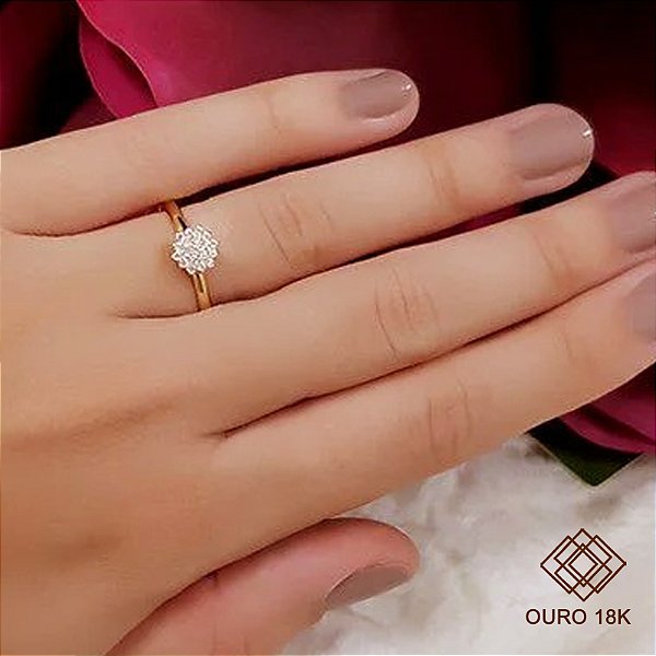 Anel Chuveiro Rainha Pequeno Ouro 18k - Brilhante Moissanite 15pts