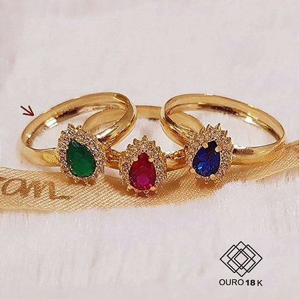 Anel Ouro 18k Zircônias Verdes