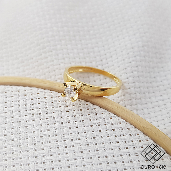 Anel Solitário Ouro 18k - Brilhante Moissanite 20 Pts