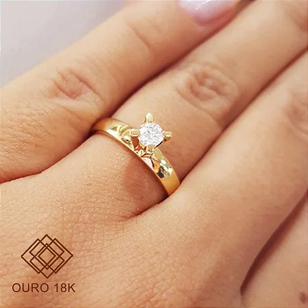Anel Solitário Ouro 18k - Brilhante Moissanite 20 Pts