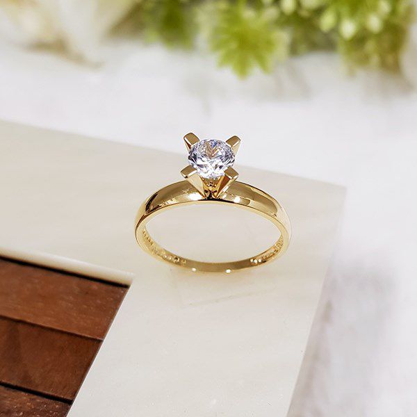 Anel Solitário Ouro 18k Zircônia