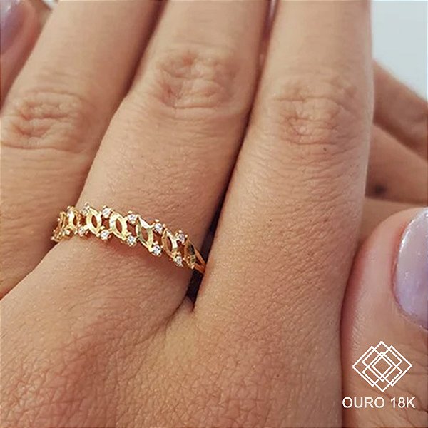 Anel Aparador Ouro 18k Zircônias