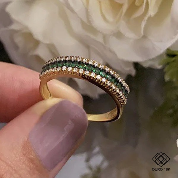 Anel Aparador Ouro 18k Zircônias