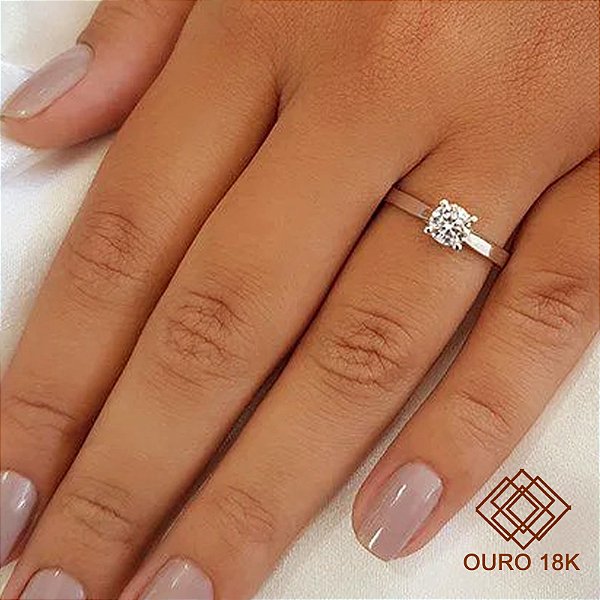 Anel Solitário Ouro Branco 18k Zircônia