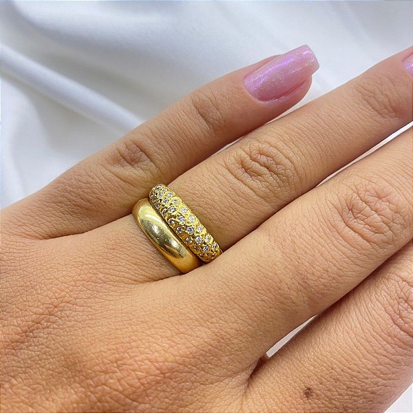 Anel Aparador Ouro 18k Zircônias