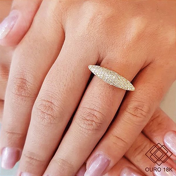Anel Pavê Ouro 18k Zircônias