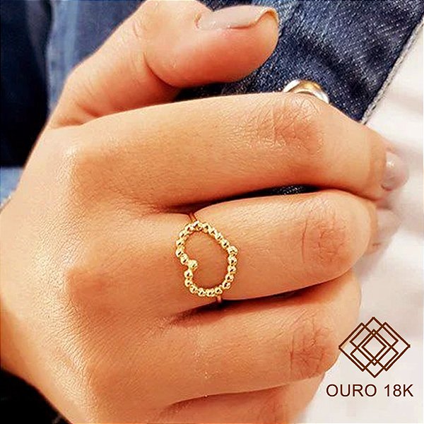 Anel Coração Ouro 18k