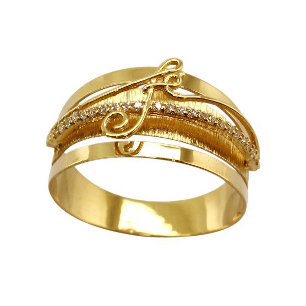 Anel Fé Ouro 18k Zircônias