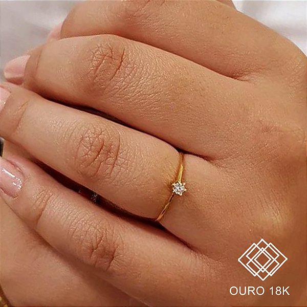 Anel Solitário Ouro 18k Zircônia