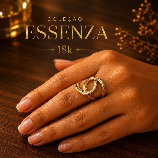 Anel Entrelaçado em Dois tons de Ouro 18k - Coleção Essenza