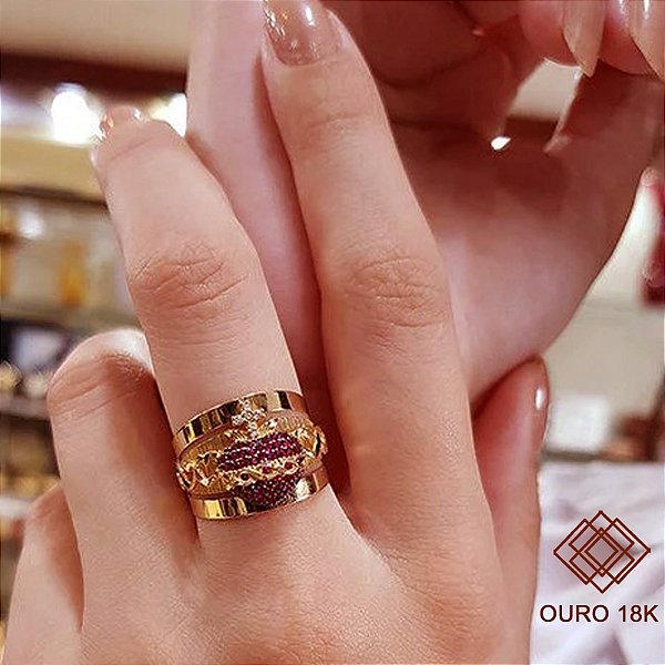 Anel Sagrado Coração de Jesus Ouro 18k Zircônias