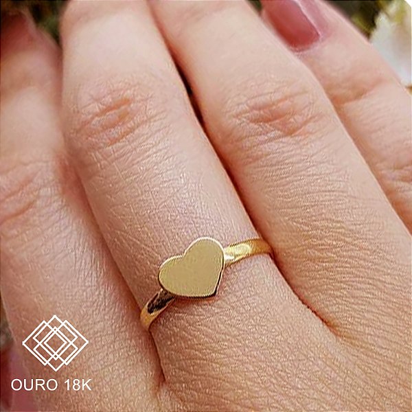 Anel Placa Coração Ouro 18k