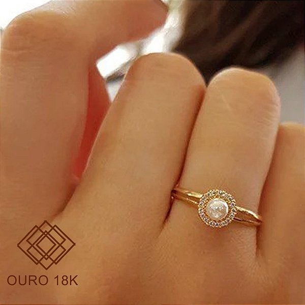 Anel Chuveiro Pérola Sintética Ouro 18k