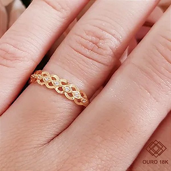 Anel Aparador Ouro 18k Zircônias