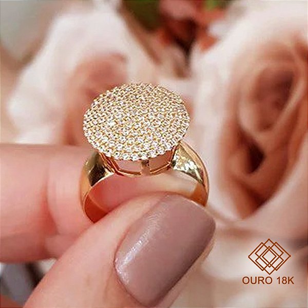 Anel Chuveiro Grande Ouro 18k Zircônias