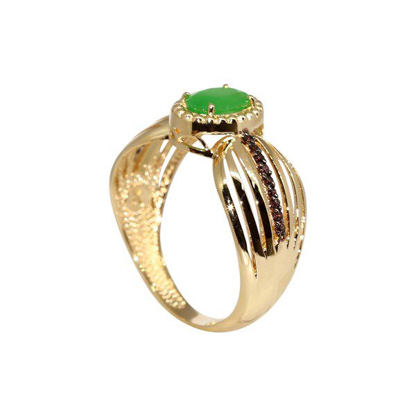 Anel Ouro 18k Jade e Zircônias