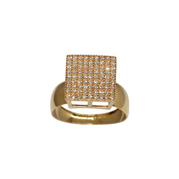 Anel Chuveiro Quadrado Ouro 18k Zircônias
