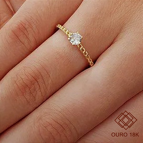 Anel Solitário Ouro 18k Zircônia
