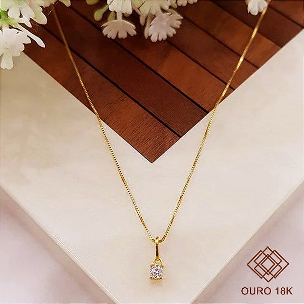 Kit Cordão Ouro 18k + Pingente Ponto de Luz Ouro 18k