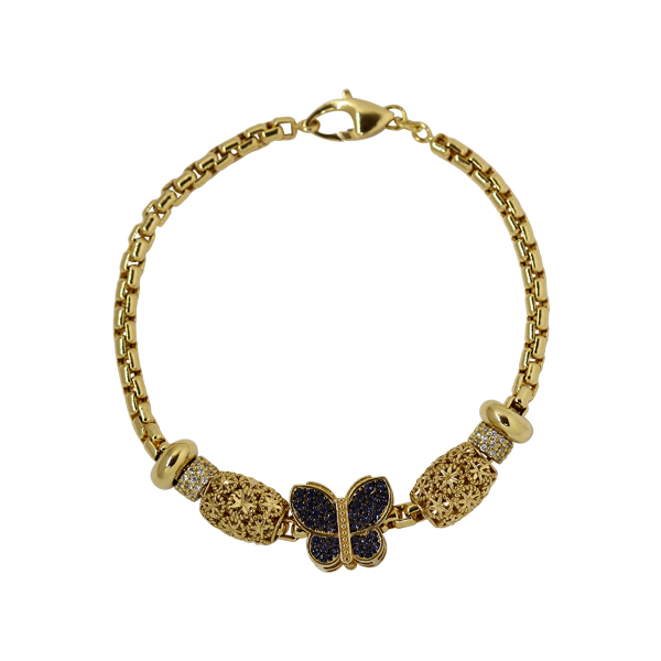 Kit Pulseira Berloque Borboleta Ouro 18k