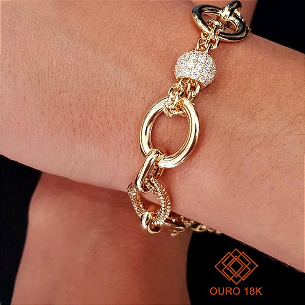 Pulseira Berloque Ouro 18k Zircônias