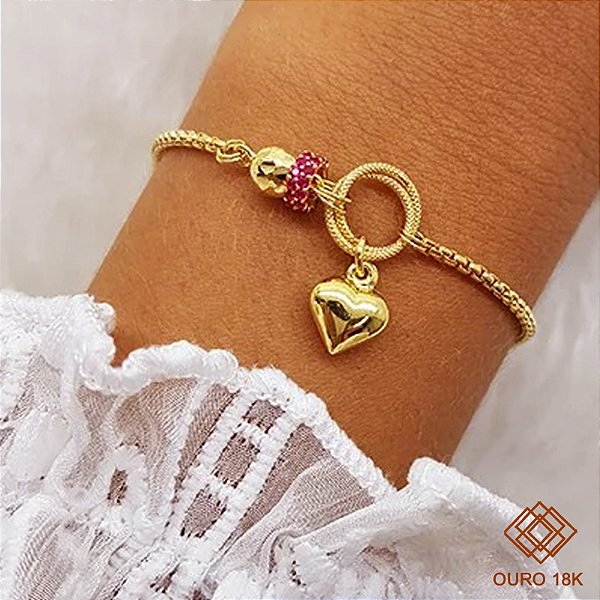 Pulseira Coração Ouro 18k Zircônias