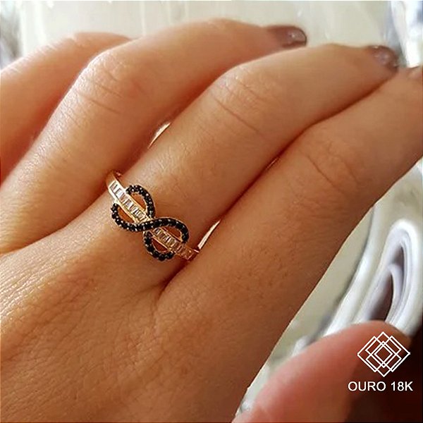 Anel Infinito Ouro 18k Zircônias