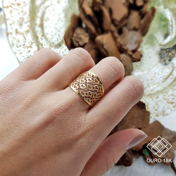 Anel Corações Ouro 18k