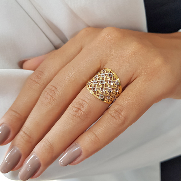 Anel Diamantado Corações Ouro 18k