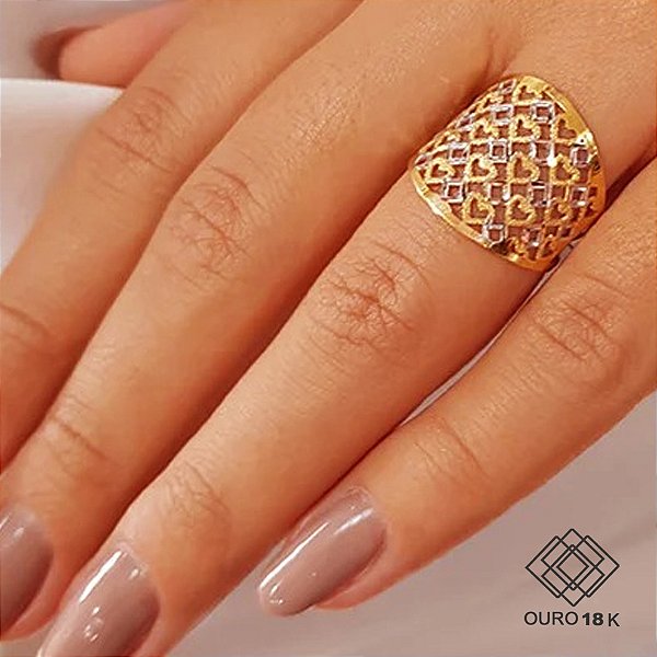 Anel Diamantado Corações Ouro 18k