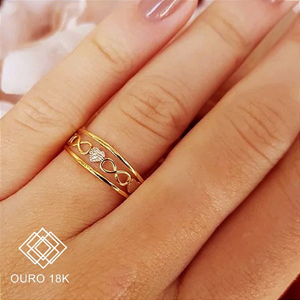Anel Infinito Ouro 18k Zircônias