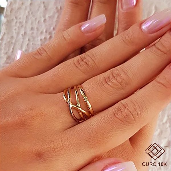 Anel Bold Trançado Ouro 18k