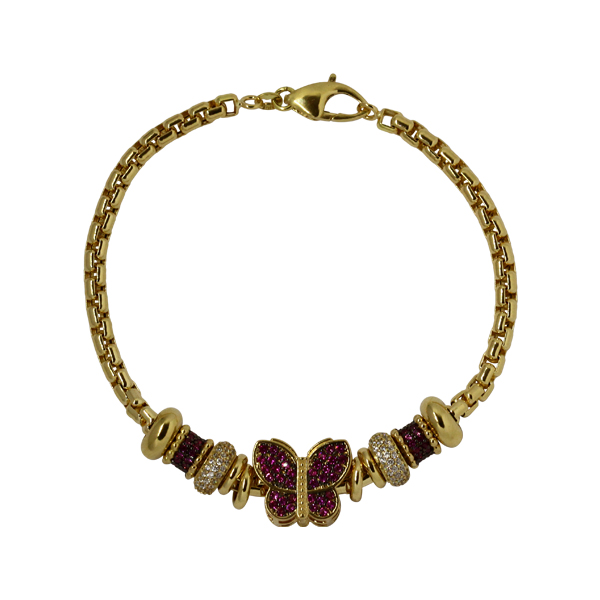 Pulseira Berloque Borboleta Ouro 18k