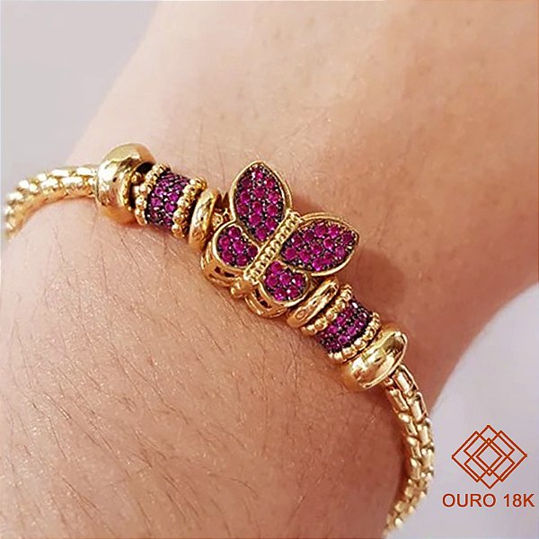 Pulseira Berloque Borboleta Ouro 18k