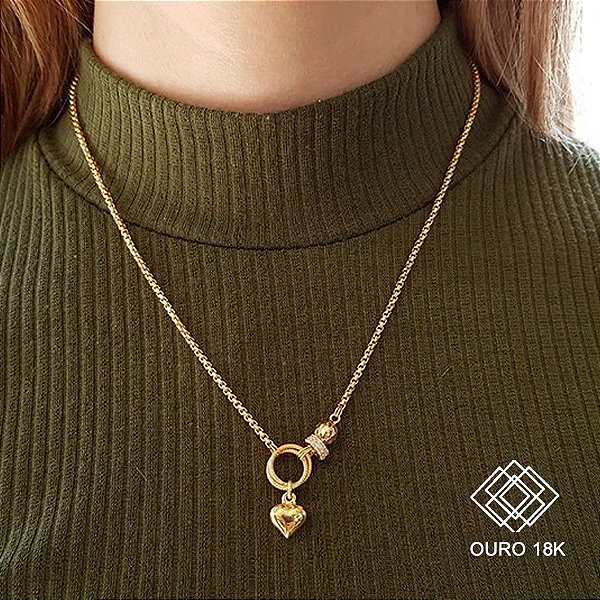 Gargantilha Coração Ouro 18k Zircônias