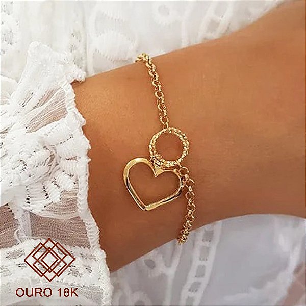 Pulseira Coração Ouro 18k