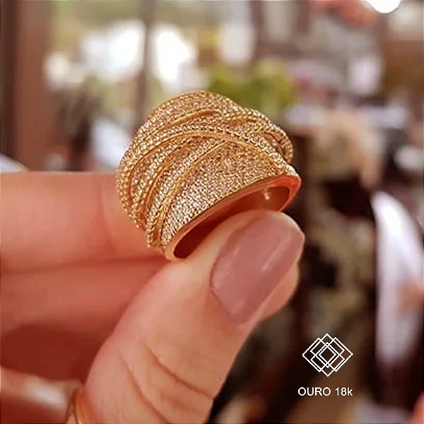 Anel Ouro 18k Zircônias