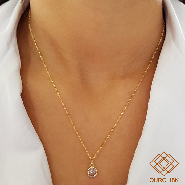 Kit Cordão Ouro 18k + Pingente Ponto de Luz Ouro 18k